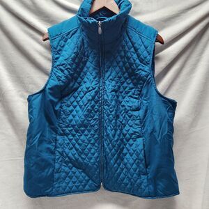 CJ Banks Vest Womens 1X Teal Quilted Zip Front Collar Pockets Outdoor NWT